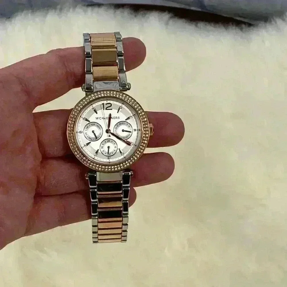 MICHAEL KORS Silver and Rose Gold Band Watch